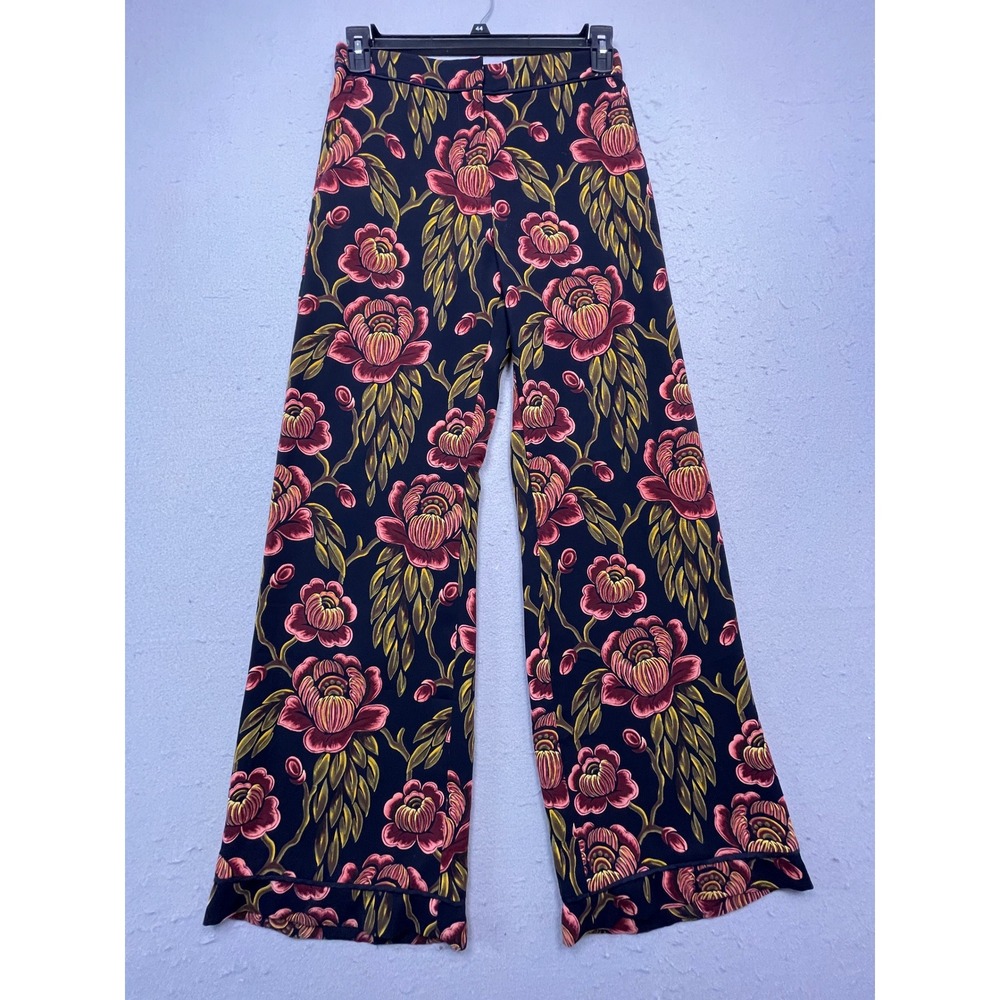 Ann Taylor Floral Wide Leg Pants 100% Polyester Navy Pink Size 4 Womens
